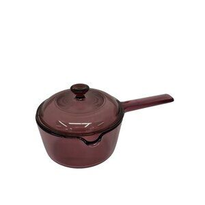 VTG Pyrex Corning Ware Visions Cranberry 1L Saucepan w/ Lid USA Made 6.5"x3.5"